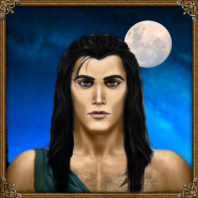 Lythes hydranos fantasy avatar character portrait blue night sky with full moon