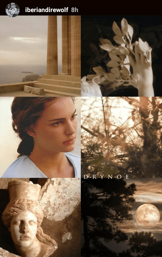 Drynoe Hydranos fantasy book character aesthetic mood board beige statues and columns