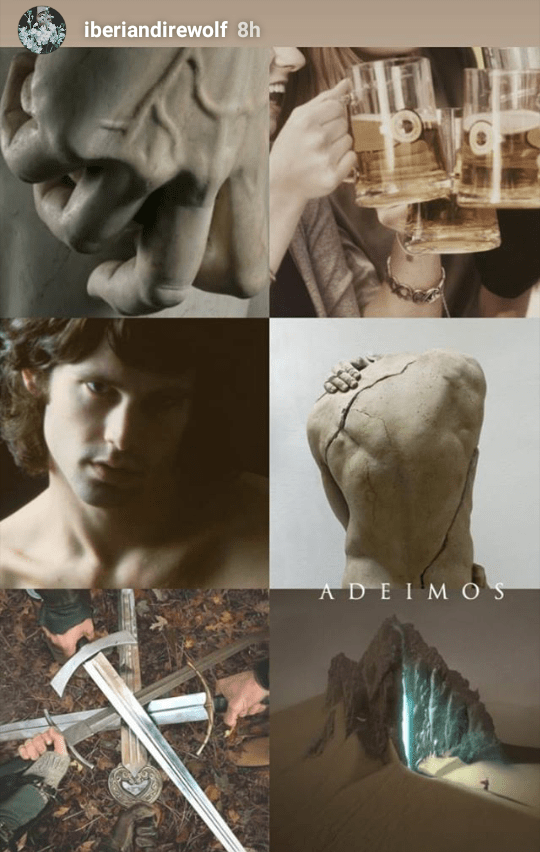 Adeimos Hydranos fantasy book character aesthetic mood board swords and beige colors