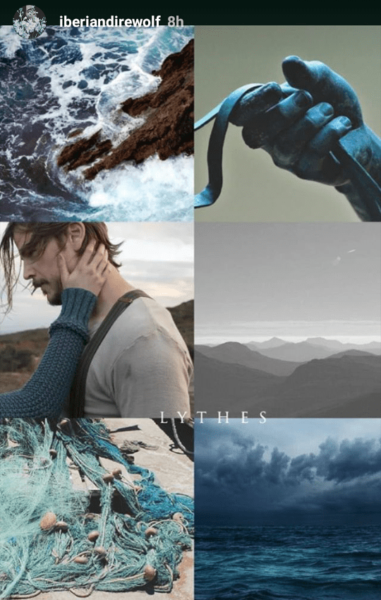 Lythes Hydranos fantasy book character aesthetic mood board navy blue ocean colors