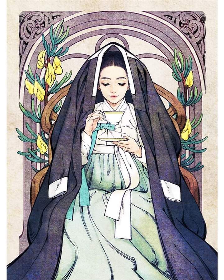 noble-lady-joseon-korean-traditional-costume-hanbok-art-nouveau